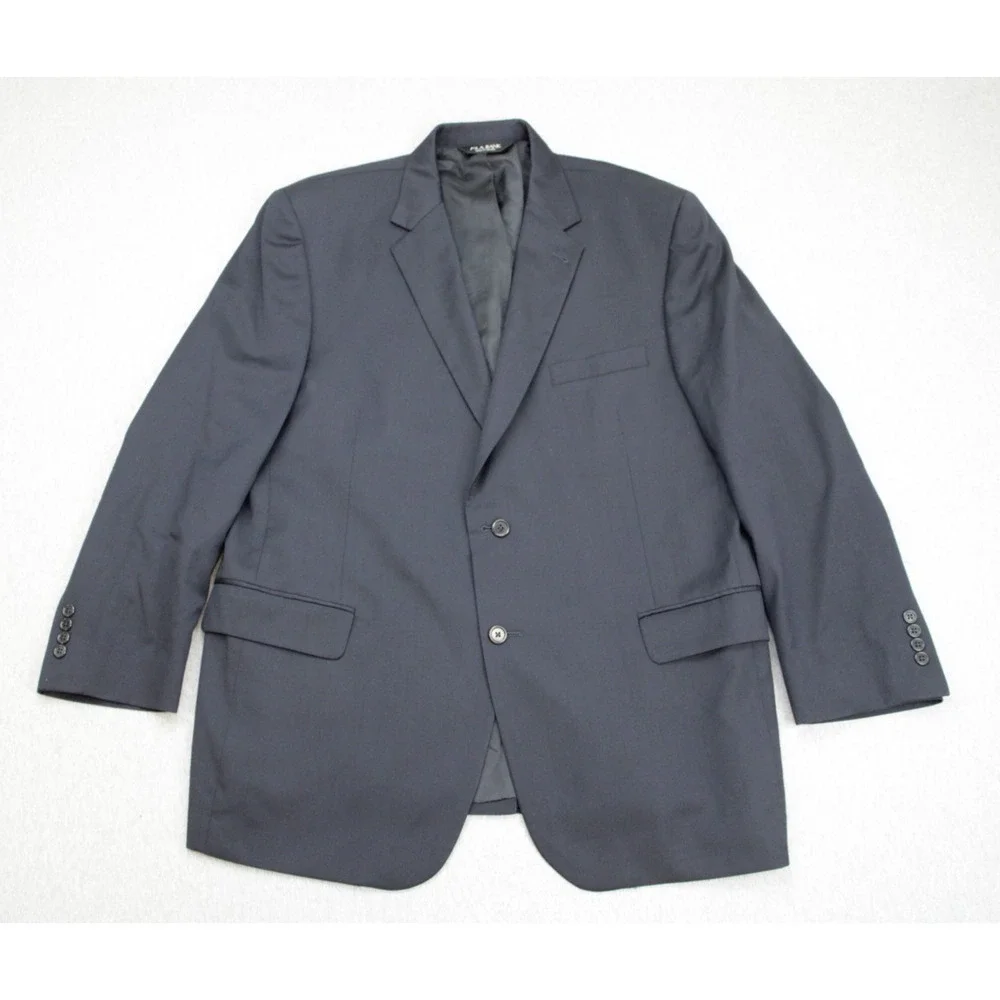 Jos A Bank Blazer 46R Navy Blue 100% Wool Lined Signature 2-Buttons